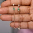 thumbnail image 5 of Baguette Emerald Handmade Earring, Delicate Wrap Chain Drop Wedding Earring, 925 Starling Silver Diamond Dainty Drop Stud Earring, Gift For Woman. (Price For Single Earring), 5 of 5