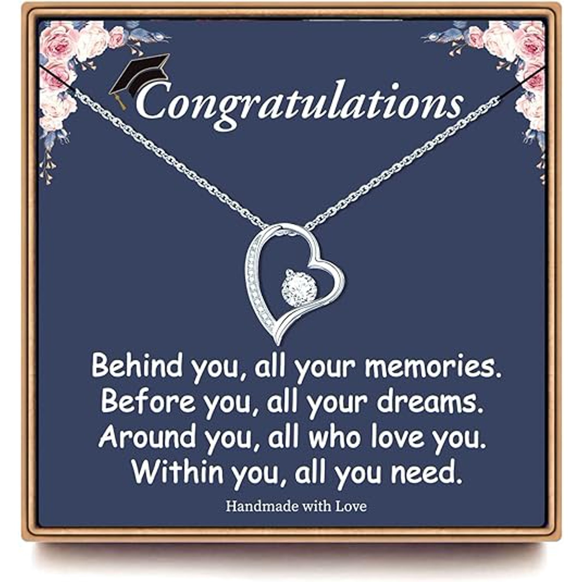 2025 Graduation Gifts for Her with Message Card and Gift Box, Class of 2025 14K White Gold Plated Graduation Necklace, College School Graduation Necklace Gifts for Her Women