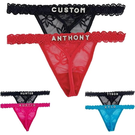 Quistrepon 2-Pack Custom Thongs With Name Personalized Rhinestone Name Thong Panties Customize Sexy Underwear Panties for Women Black  Large