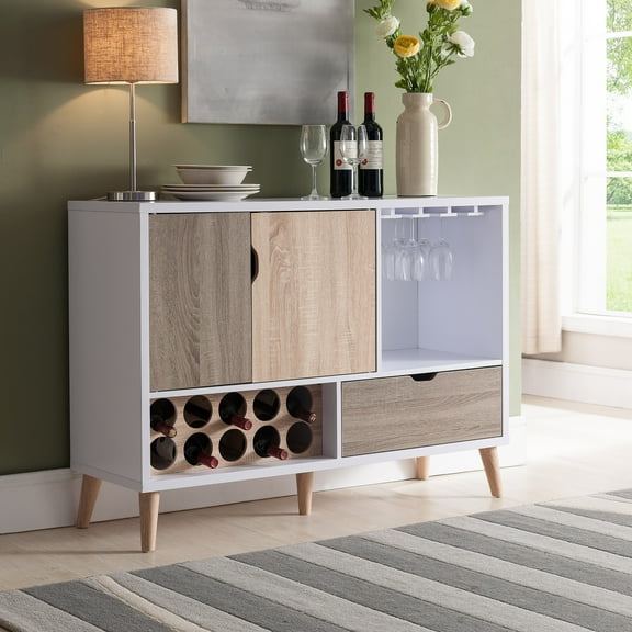 Strick Multi-Storage Wood Wine Rack, White and Light Oak