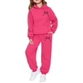 thumbnail image 2 of Girls Sweatsuit Set 2 Piece Outfits Cute Bow Print Hooded Sweatshirt and Jogger Pants with Pocket Athletic Sets Tracksuit,Hot Pink 6-7 Years, 2 of 5