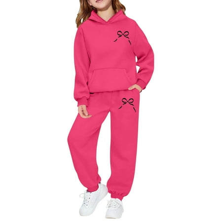 Toddler Girls Boys Sweatsuit 2 Piece Track Suit Sweat Suits for Girls Cute Bow Sweatshirt and Jogger Sweatpants Set Hot Pink 12-13 Years