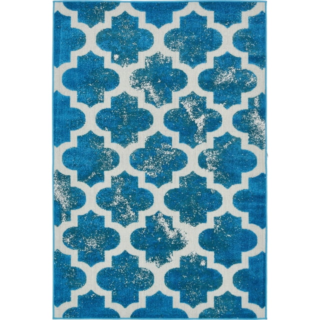 Unique Loom Trellis Collection Vintage Geometric Transitional Indoor and Outdoor Flatweave Area Rug, 4 x 6 Feet, Turquoise/Beige