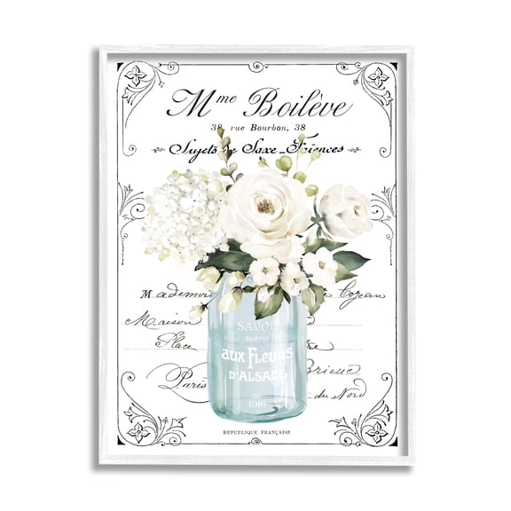 Stupell Industries Vintage Parisian Floral Bouquet White Farmhouse Flowers, 24 x 30,Design by Lettered and Lined