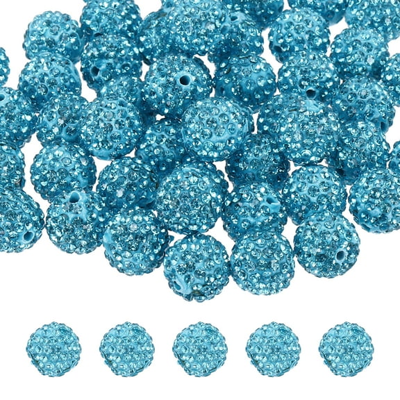 50 Pcs 12mm Rhinestone Beads for Jewelry Making, Bling Disco Bead Sparkle Diamond Clay Bead for Necklace Bracelet Christmas, Lake Blue