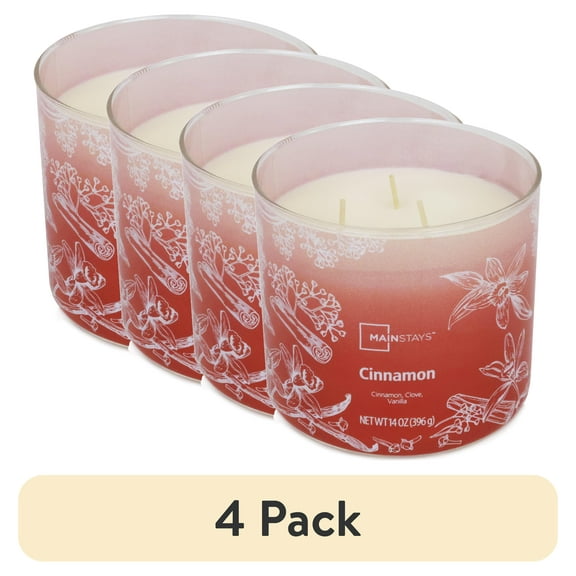 (4 pack) Mainstays 3-Wick Ombre Wrapped Cinnamon Scented Candle, 14 oz