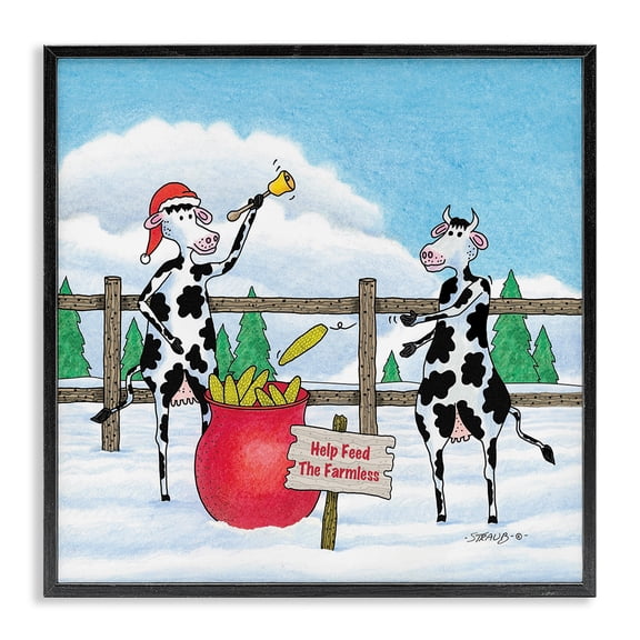 Stupell Industries Feed The Farmless Funny Cows Humor Painting Black Framed Art Print Wall Art, 12 x 12
