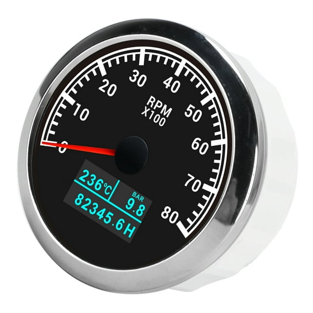 Tachometer, Tacho Gauge High Definition High Sensitivity 3 In 1  Multifunctional 9-32VDC IP67 For Truck For Ship Black Dial 