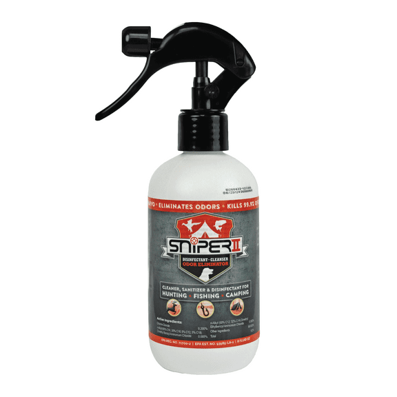 SNiPER II Disinfectant Cleanser and Odor Eliminator, Cleaner for Outdoor Disinfecting Purposes, Use for Hunting, Fishing, and Camping, 8 Ounce Spray Bottle