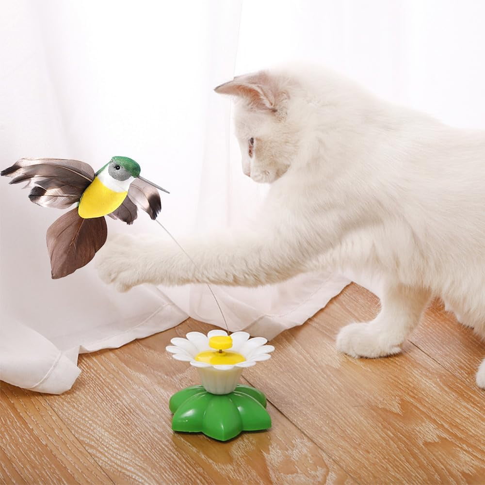 ABPETE Interactive Bird Toy for Cats, 360 Degree Rotatable Electric Flying Birds Cat Toy, Simulation Birds Interactive Toy for Cats Kitten Play Chase (2PCS_Hummingbird)