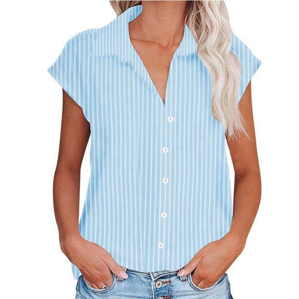Camisetas para las Mujeres Casual, Imprimir Cuello Turndown Top de Manga Corta Hecho de 95% Poliéster 5% Spandex para el Uso Diario de Verano, Tops Cortos para las Mujeres