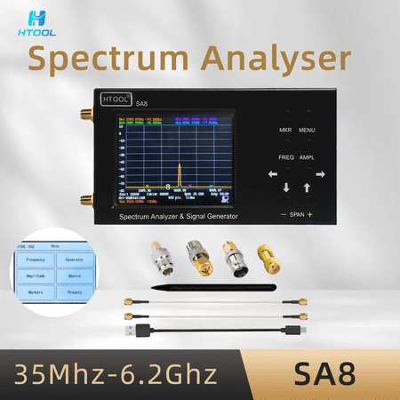 HTool SA8 Portable Spectrum Analyzer 35-6200MHz with Tracking Generator, for RF Signal Analysis and Educational Use