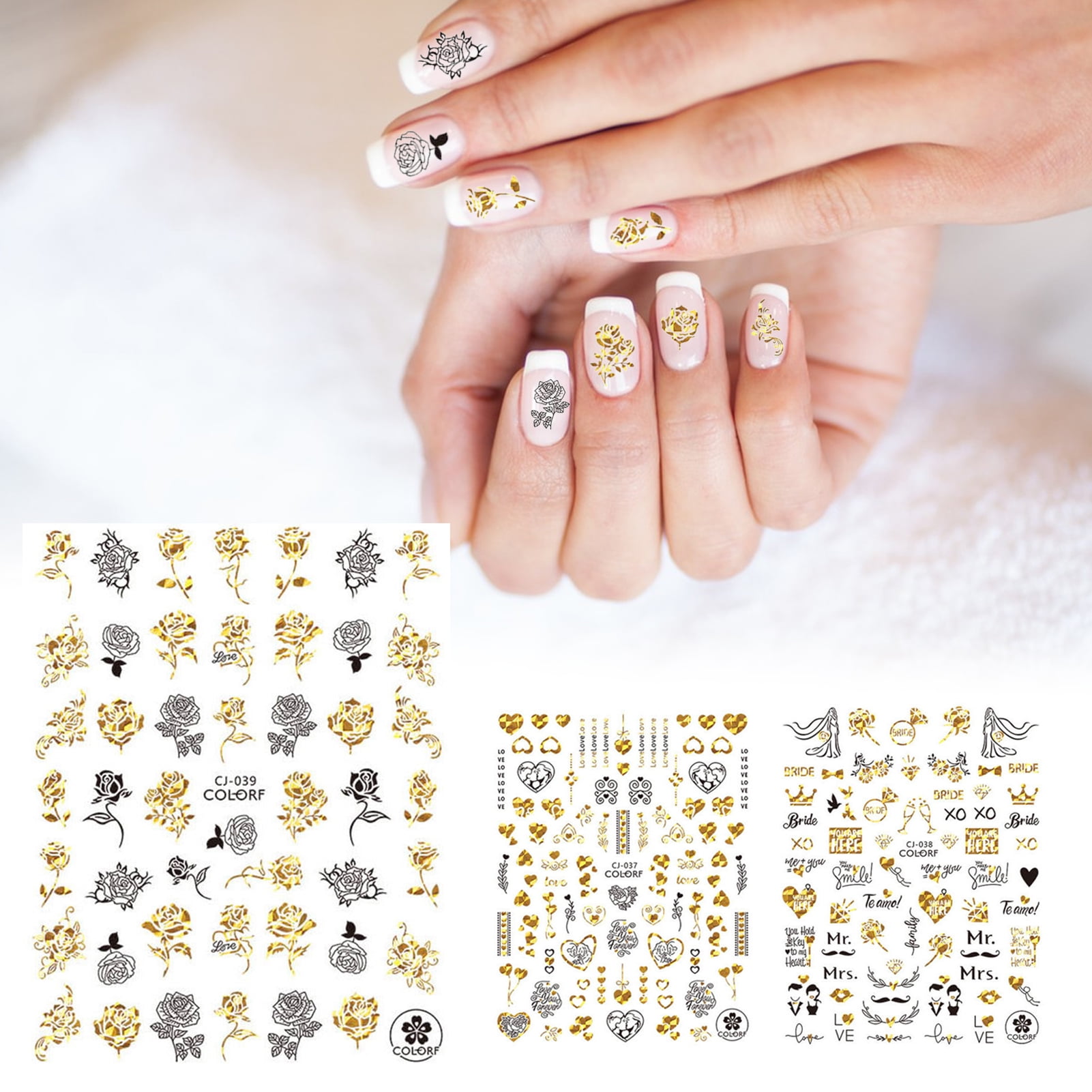  6PCS Champagne Gold Rabbit Nail Stickers Broken Diamond Glitter  Butterfly Rose Snowflake Flame Poker Pattern 5D Self-Adhesive Nail Sticker  for Acrylic Nail Design Decals Hollow Exquisite Luxurious : Beauty &  Personal