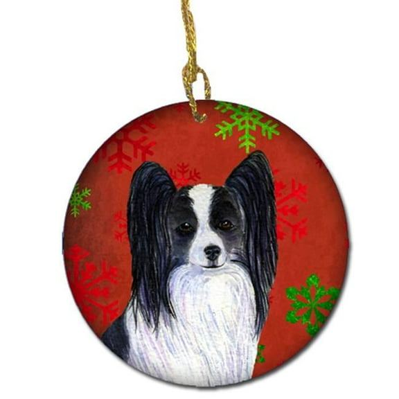 Papillon Red Snowflakes Holiday Christmas Ceramic Ornament