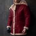 thumbnail image 2 of Fgnfyis Mens Winter Jacket Plus Size Hooded Winter Button Coat Lapel Long Sleeve Padded Thicken Suede Mens Winter Coats Red L, 2 of 8