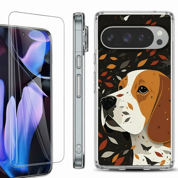 For Google Pixel 9 Pro XL Phone Case Cover, Shockproof Bumper Case with Tempered Glass Screen Protector, by OneToughShield - Beagle