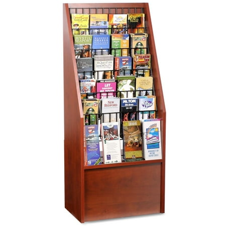 Literature Rack - Floor Literature Rack with Adjustable Pockets for 4x9 Brochures and 8.5x11 Magazines - Red Mahogany with Black Wire (BDI1224RM)