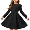 thumbnail image 2 of Robe Extensible à Manches Longues pour Filles, Robe Patineuse Évasée avec Encolure Ronde et Manches Bouffantes, Robe pour Récital Scolaire et Fête, 2 of 8