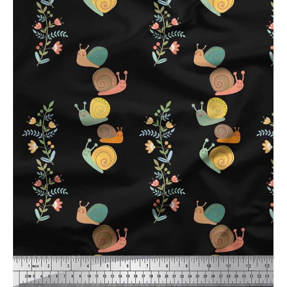Soimoi Cotton Duck Fabric Leaves,Floral & Snail Kids Printed Craft Fabric by The Yard 42 Inch Wide