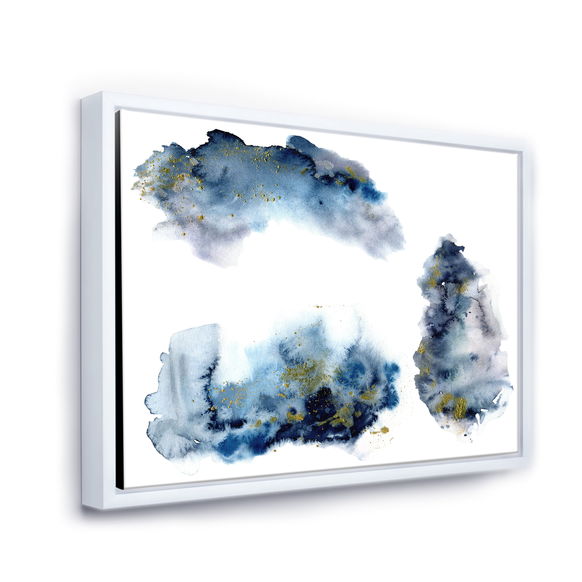 Gray and Blue Clouds With Golden Glitter 32 in x 24 in Framed Painting Canvas Art Print, by Designart