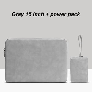 Facefd Cas ordinateur portable en cuir imperméable Sac pour ordinateur pour Zipper Shockproof Sac d'ordinateur Grey 15in+Power pack