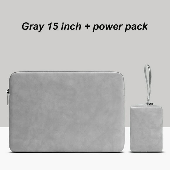 Laptop Sleeve Leather Waterproof Notebook Bag Zipper Shock-proof Computer Case, Gray, 15 Inches, Charger Bag