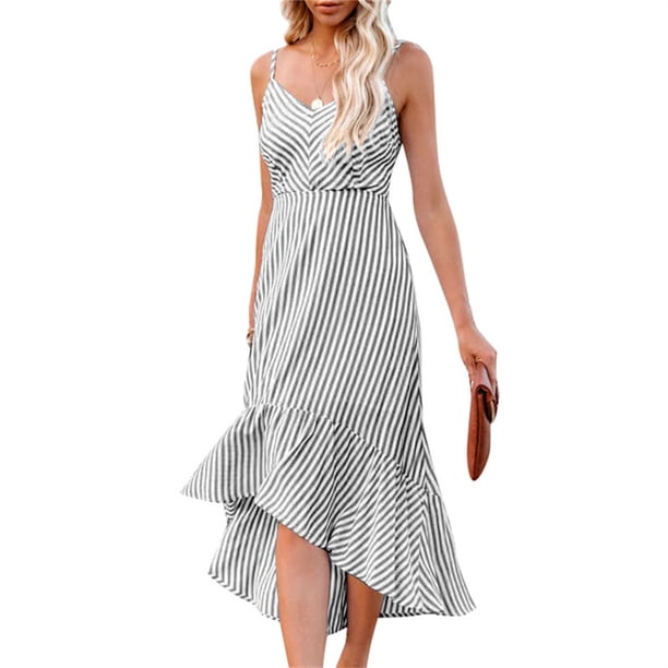 Sonducket Vestido largo de mujer Casual Spaghetti Strap Swing Sundress Club Noche Fecha Playa Vacaciones Cumpleaños Oficina Ropa de verano Vestidos Negro L Sonducket AP011094-11