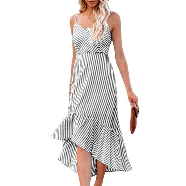 Sonducket Vestido largo de mujer Casual Spaghetti Strap Swing Sundress Club Noche Fecha Playa Vacaciones Cumpleaños Oficina Ropa de verano Vestidos Negro L Sonducket AP011094-11