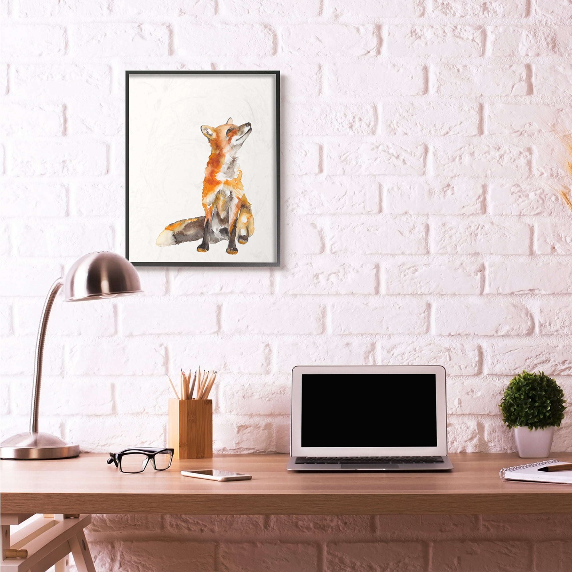 Stupell Industries Curious Fox Watercolor Orange Animal Painting Framed Wall Art by Jennifer Goldberger, 24" x 30", Black Framed