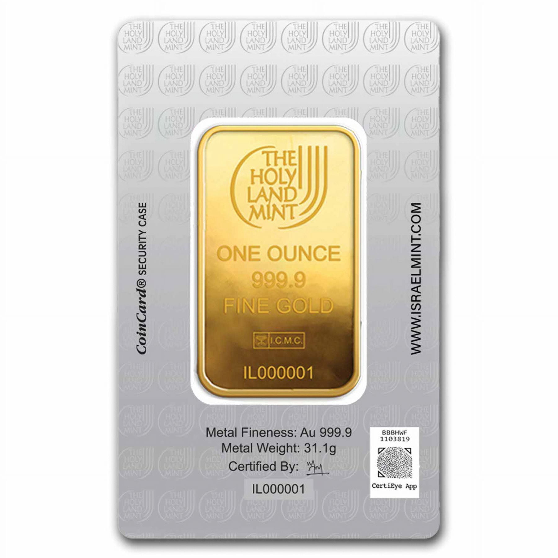1 oz Gold Bar - Holy Land Mint Dove of Peace (In Assay)