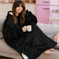 thumbnail image 4 of PAVILIA Blanket Hoodie for Women Black, Sherpa Wearable Blanket Men, Cozy Oversized Sweatshirt Blanket, Warm Fleece Hooded Blanket Sweater with Sleeves and Giant Pocket, Adult Long, Black, 4 of 8