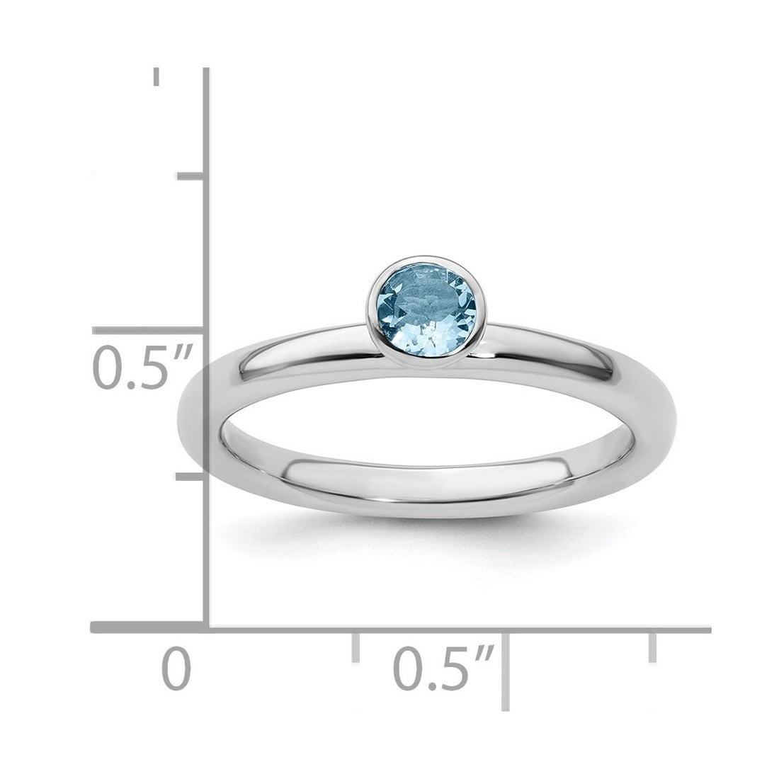 925 Sterling Silver Bezel Polished Stackable High 4mm Round Aquamarine Ring Size 7 Stackable Ring for Women