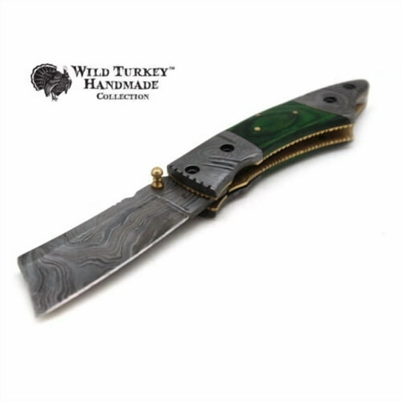 Wild Turkey Handmade Damascus Steel Collection Razor Style Folding Knife