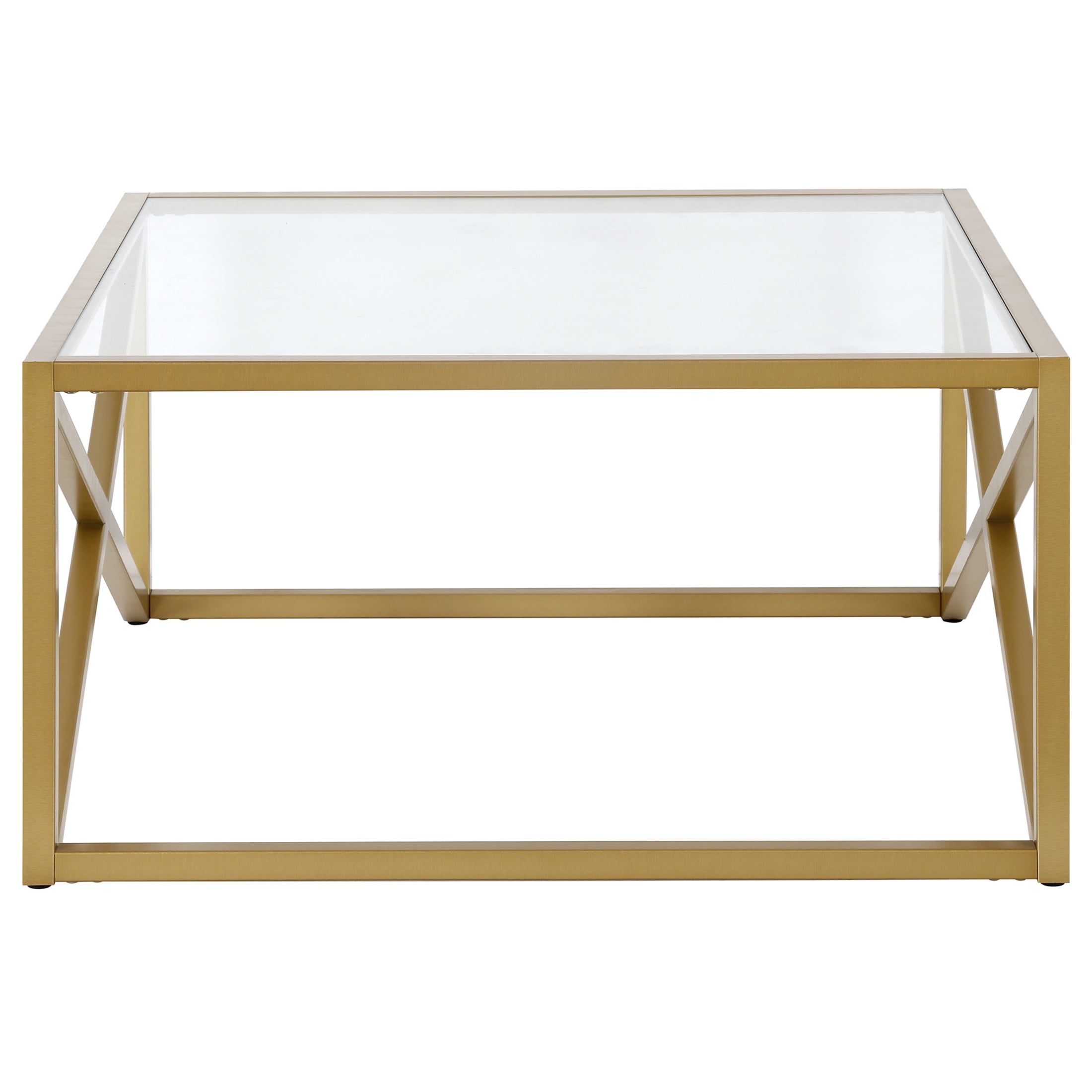 Evelyn&Zoe Calix 32" Wide Square Coffee Table, Brass
