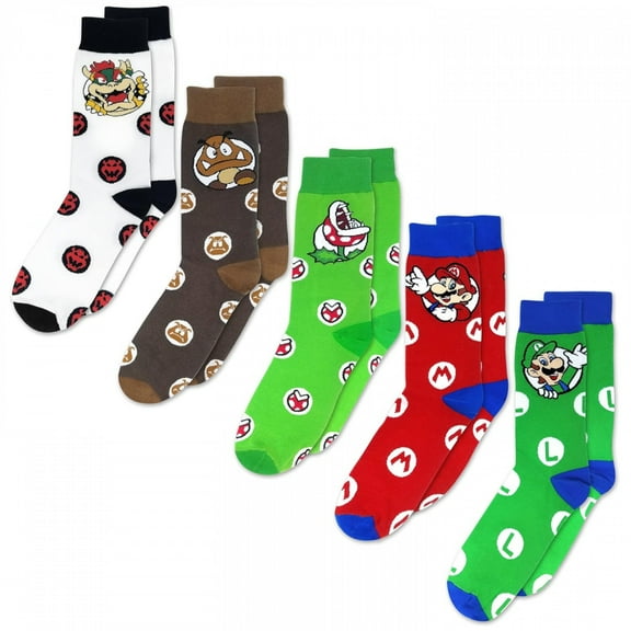 Nintendo Boys Super Mario Polyester Socks, Multicolor (5 Pack)