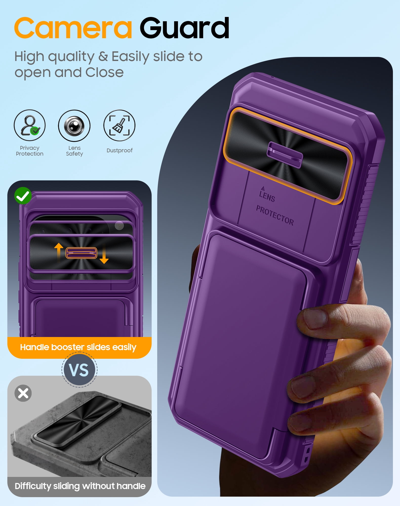 Vizvera for Google Pixel 10 Pro XL Wallet RFlD Cards Holder,Camera Control,Camera Cover,Rugged Shockproof Silicone Protective Phone Case-Purple
