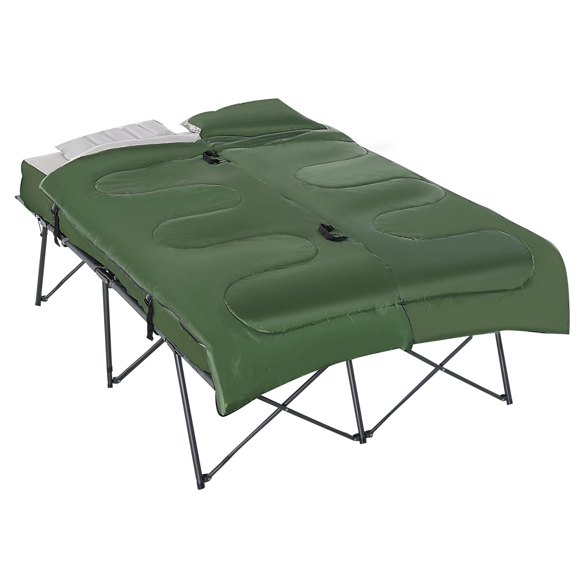 Outsunny 2-Person Collapsible Portable Camping Cot Bed Set with Sleeping  Bag, Inflatable Air Mattress, & Comfort Pillows