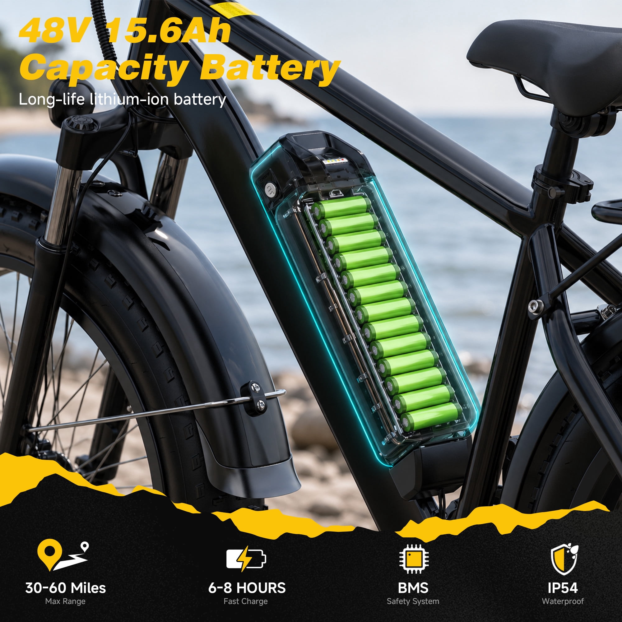 HiKeep 26" Electric Bike for Adults 1500W Peak, 48V 15.6Ah Removable Battery, 30MPH Electric Bicycle, 26x4" Fat Tire Mountain Ebike, Shimano 7 Speed, UL2849, Black