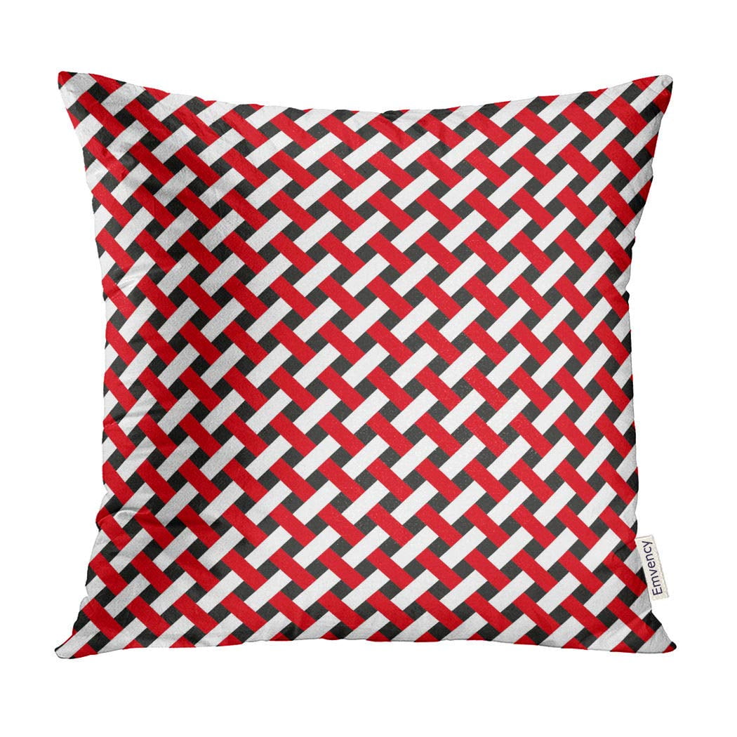 ECCOT Red Woven Basket Weave Abstract Pattern Bamboo Bands Pillow Case