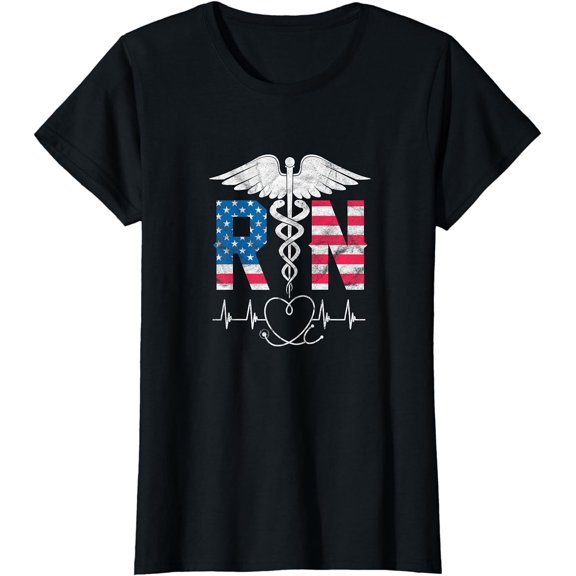 RN Registered Nurse USA Flag Caduceus Stethoscope Patriotic T-Shirt