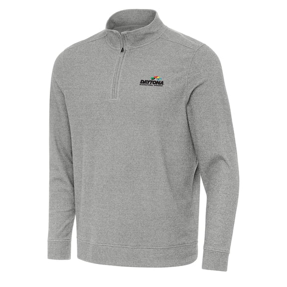 Men's Antigua  Heather Gray Daytona International Speedway Subtle 1/4 Zip Pullover Direct to Film