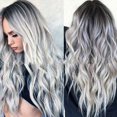 thumbnail image 4 of Mujeres larga rizada de gradiente de pelo gris raíz negro delantero frente wavy wig sintético peluca de calor resistente al calor 70 cm Jooan Modelo, 4 of 5