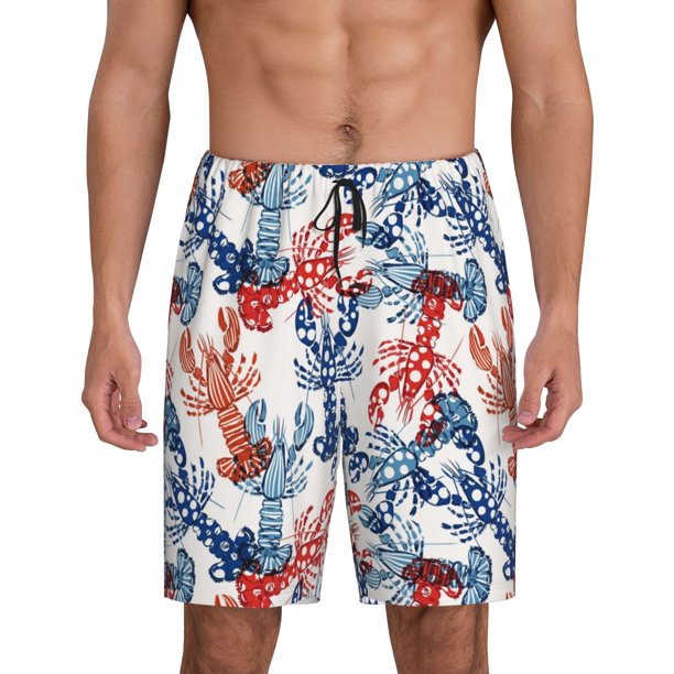 Balery Red Lobster Pantalones cortos de pijama de punto de algodón para hombre con cinturilla y bolsillos-XX-Large