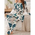 thumbnail image 3 of Ultra Soft Milk Silk Pajamas for Women Long Sleeve Top and Pants Set Tropical Botanical Sleepwear, 3 of 7