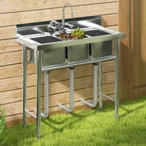 Uforic Stainless Steel Utility Sink, 3 Compartment Commercial Sink for Kitchen, Restaurant, Laundry, Garage