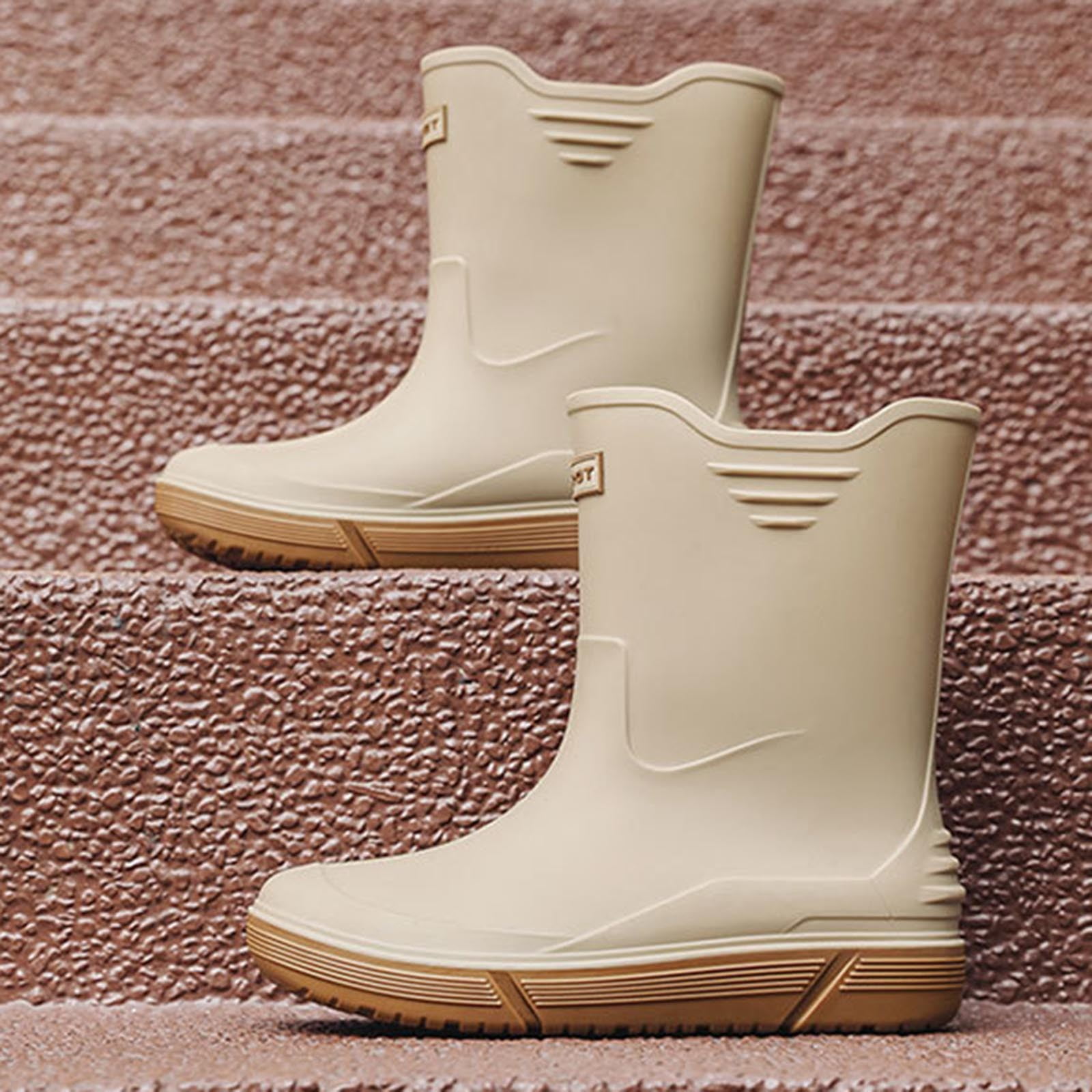 Wensltd Mid Calf Rain Boots for Men Solid Color Waterproof Rubber Shoes for Outdoor Short Tube Work Shoes