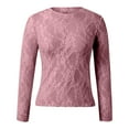 thumbnail image 4 of Womens Tops Mesh Long Sleeve Neck Sheer Blouse See Through Hollowed Floral Lace Purple Tshirts for Women M, 4 of 6