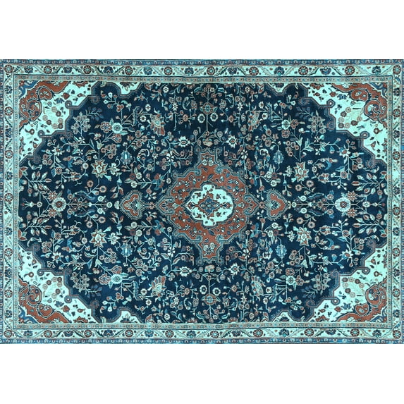 Ahgly Company Indoor Rectangle Medallion Light Blue Traditional Area Rugs, 5' x 7'