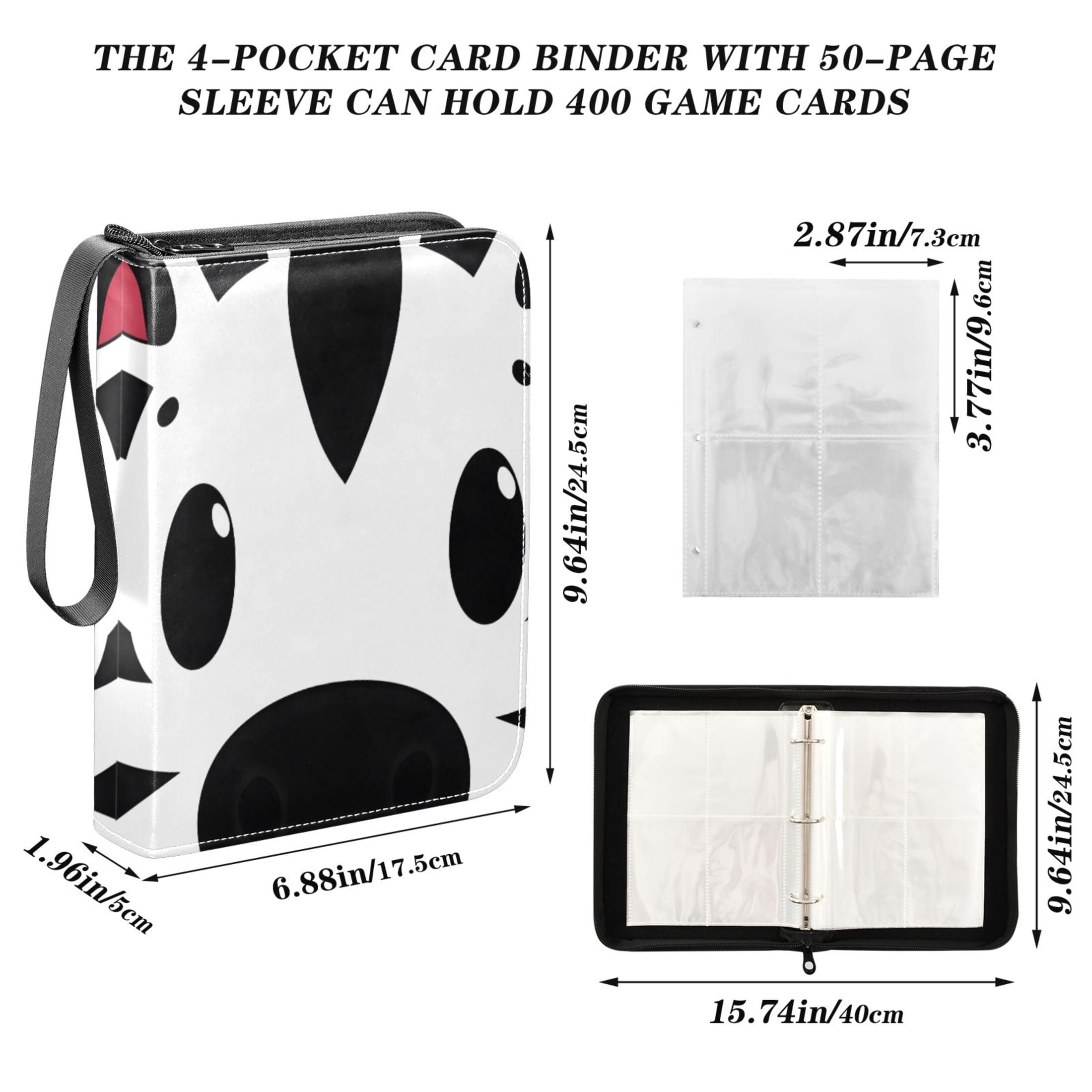 ALAZA Zebra Face Trading Card Binder 4 Pocket Cards Collection Album 400 Folder Holder