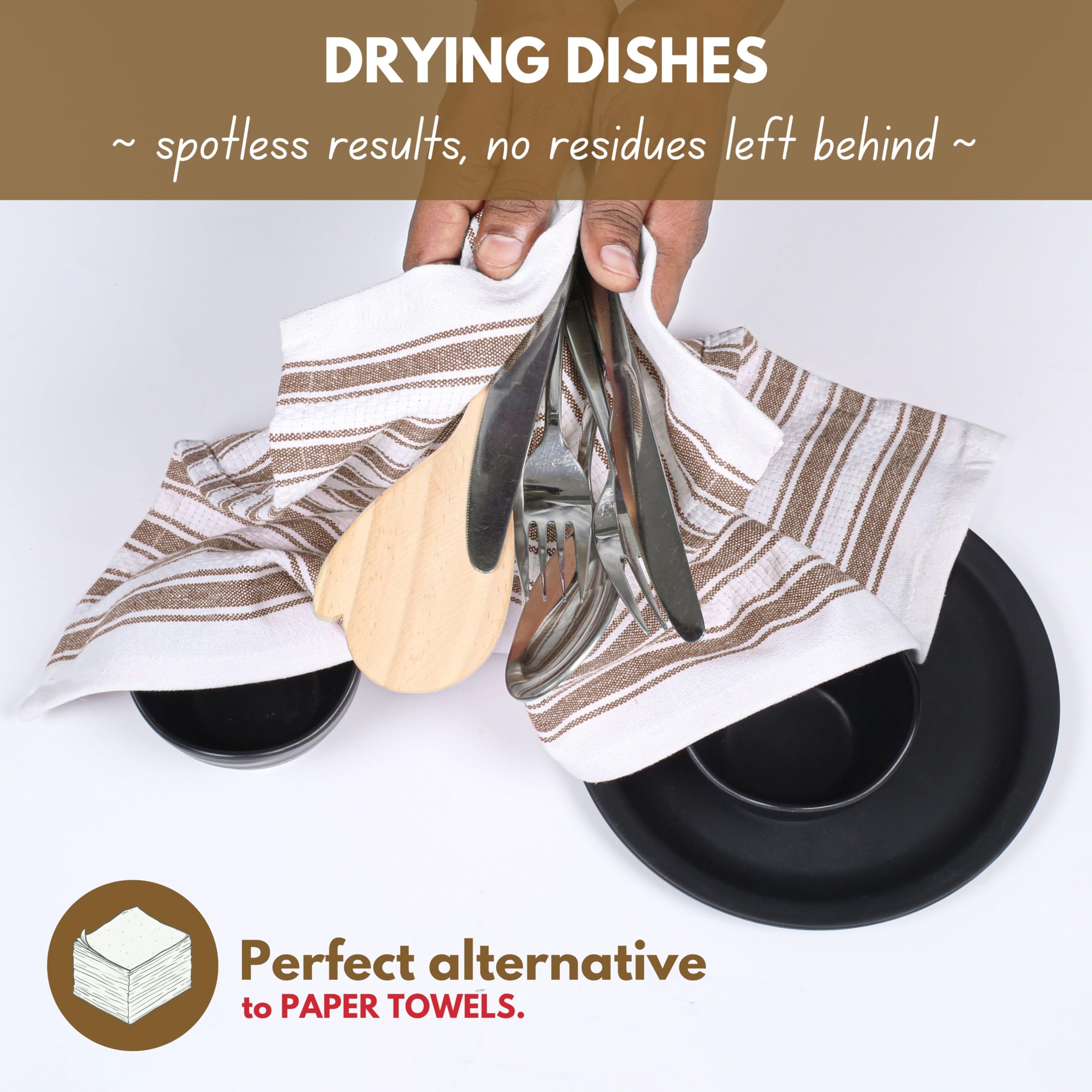 Native Fab Kitchen Dish Cloths 12 Pack, 16x26, Quick Dry Towels with Loop, Brown